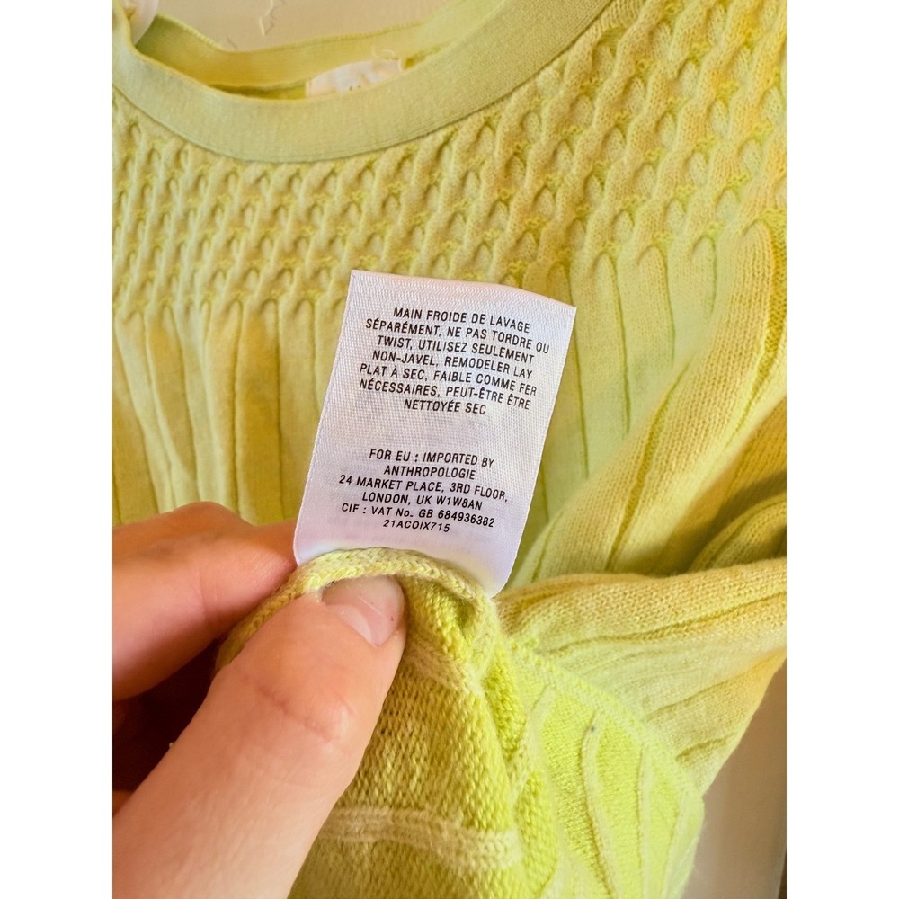 Anthro HWR Wool Blend Textured Knit Citron Lemon Sweater Top Size S Twee Girl - Picture 7 of 7